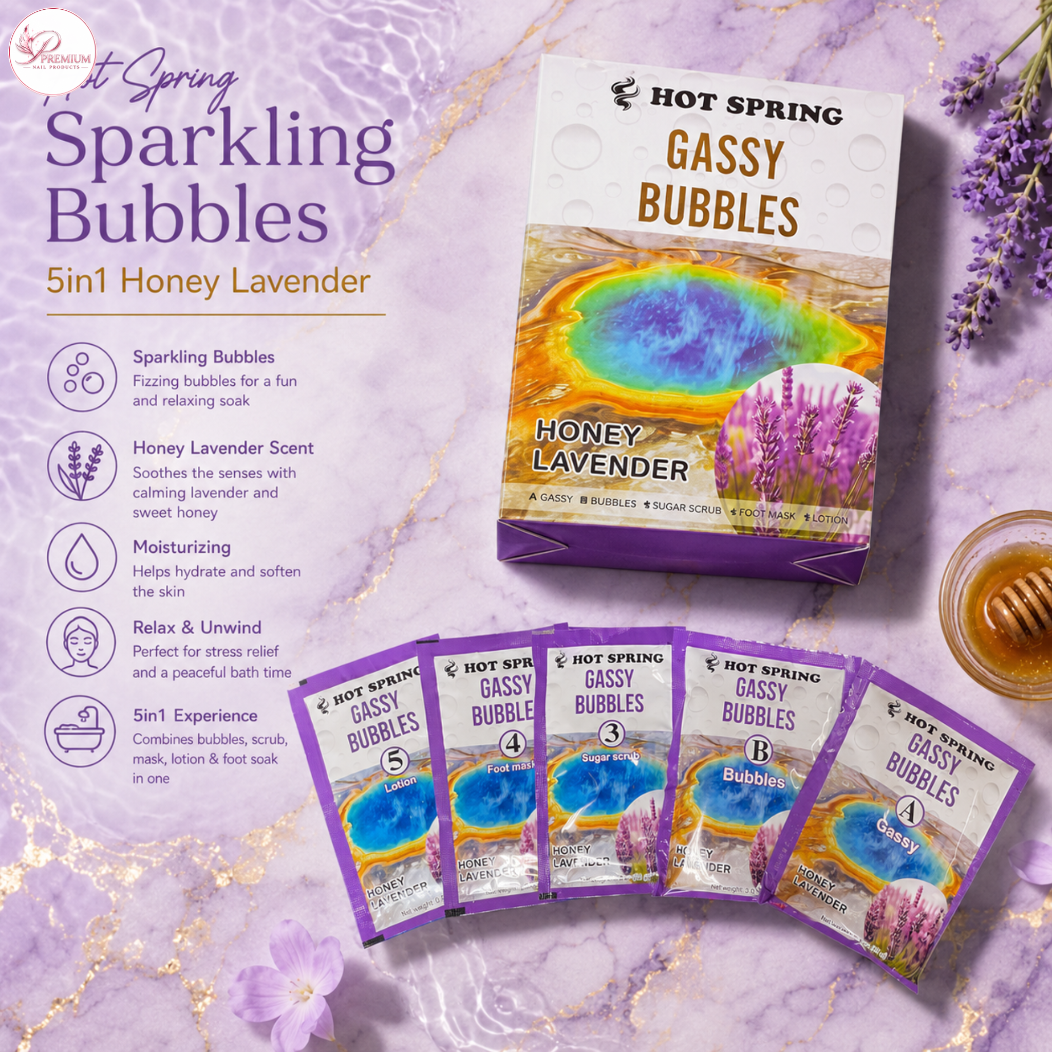 Hot Spring Sparkling Bubbles 5in1 Honey Lavender + Free Pedicure Liner
