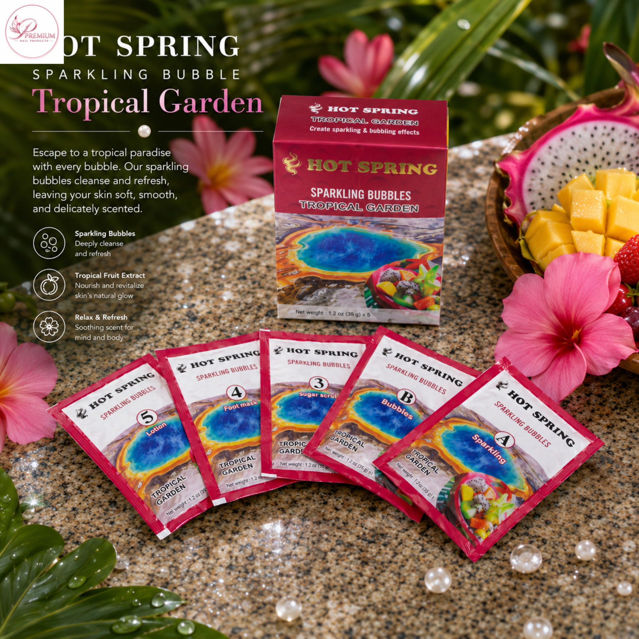 Hot Spring Sparkling Bubbles 5in1 Tropical Garden  + Free Pedicure Liner