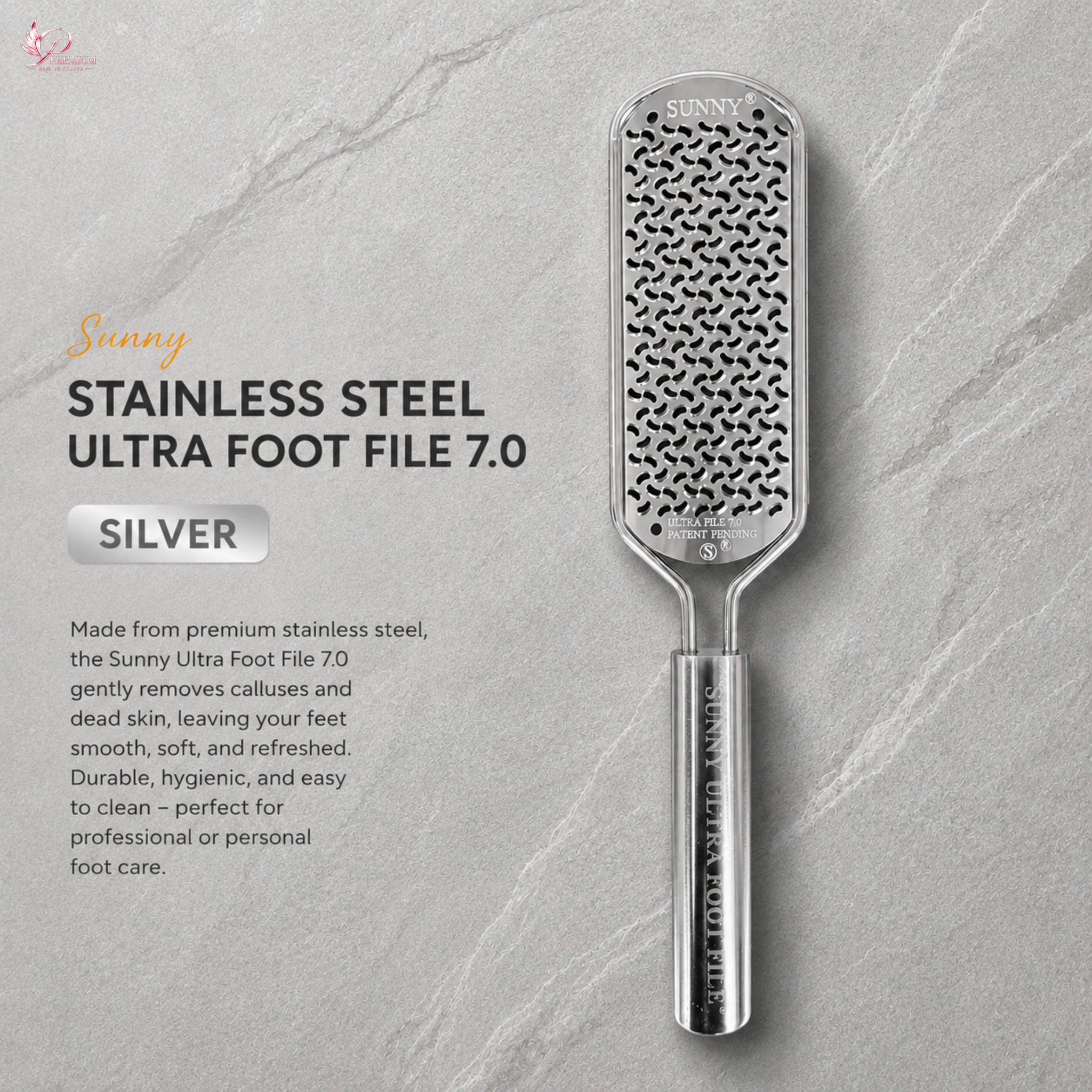 Sunny Stainless Steel Ultra Foot File 7.0 Silver - BUY 5 FREE 1