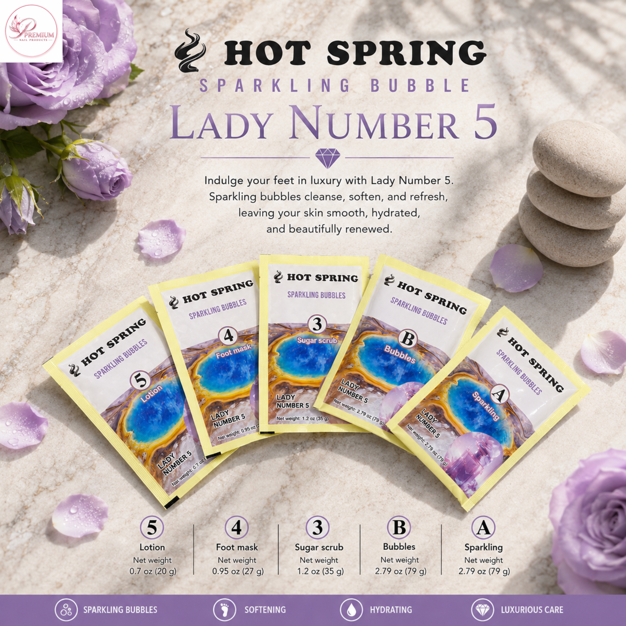 Hot Spring Sparkling Bubbles 5in1 Lady Number 5 + Free Pedicure Liner