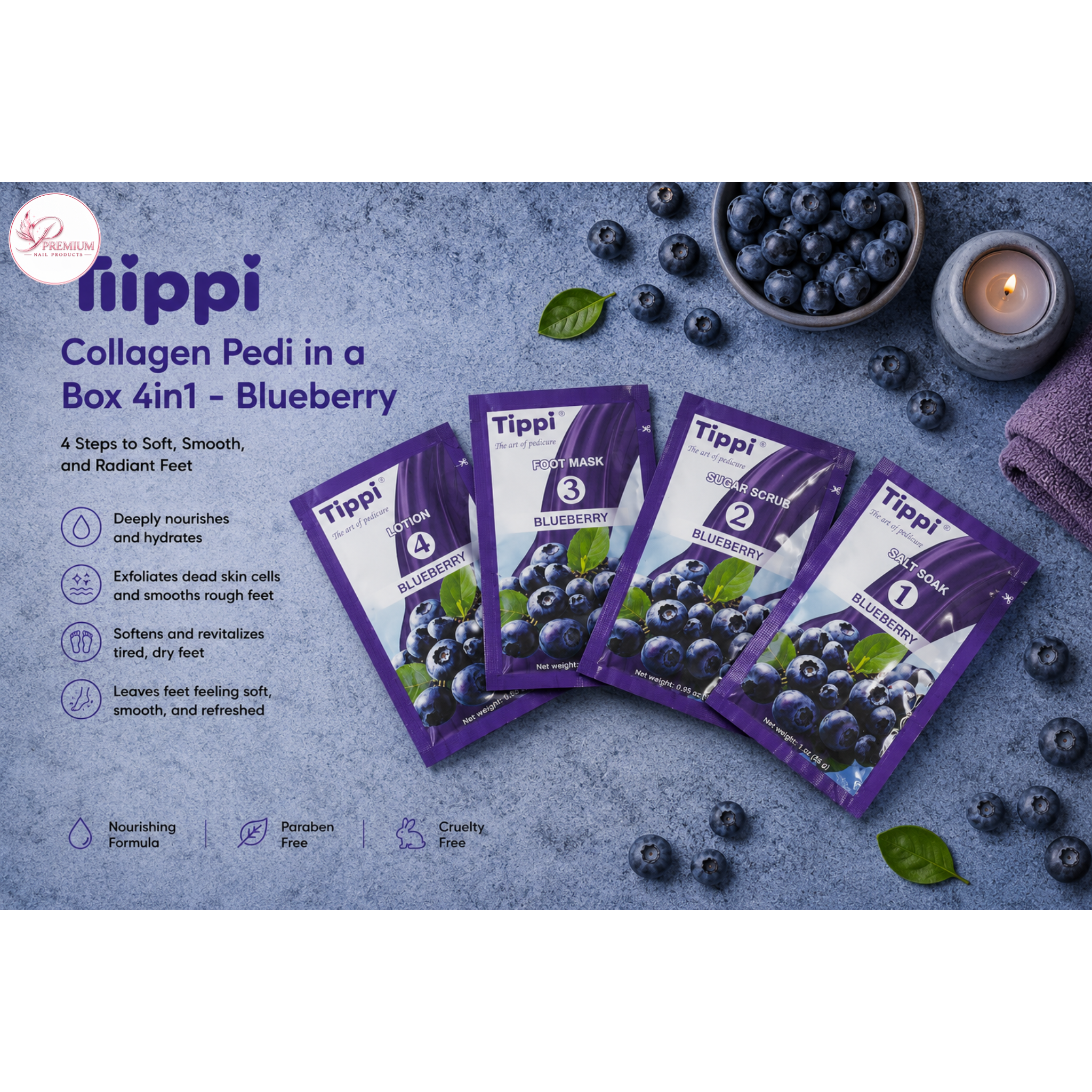 Tippi Collagen Pedi in a Box 4in1 - Blueberry