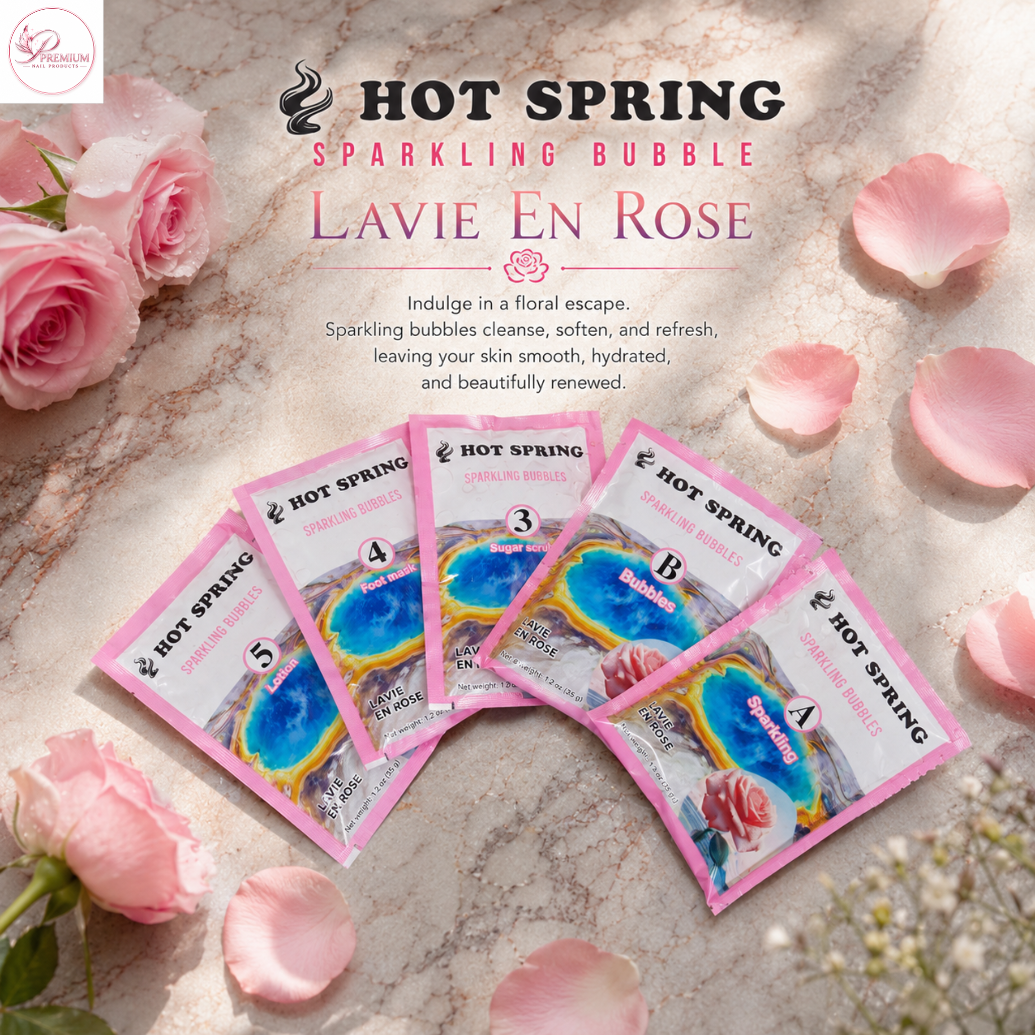 Hot Spring Sparkling Bubbles 5in1 Lavie En Rose + Free Pedicure Liner