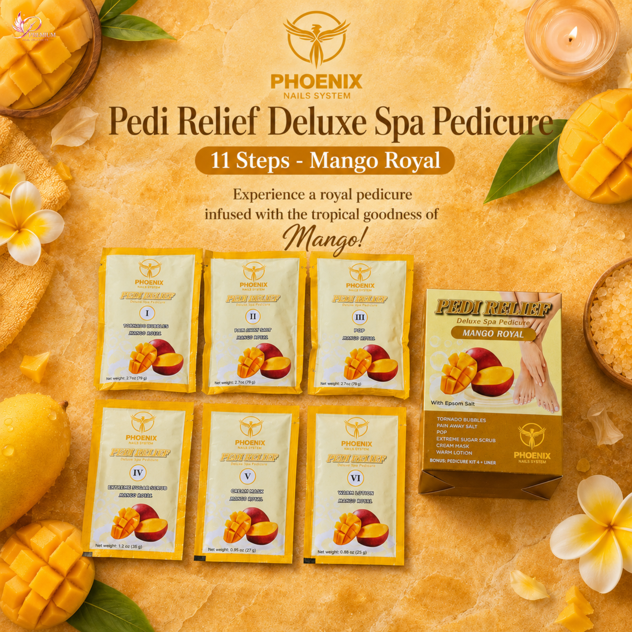 PHOENIX Pedi Relief Deluxe Spa Pedicure 11 Steps - Mango Royal - BUY 10 FREE 1