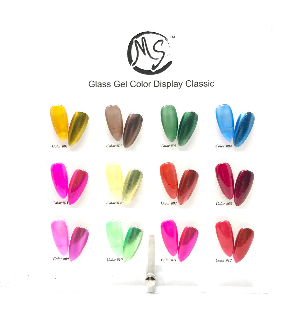 MS Glass Gel 12 Colors + Free 1 Silver Chrome Base + 1 Sample Tip