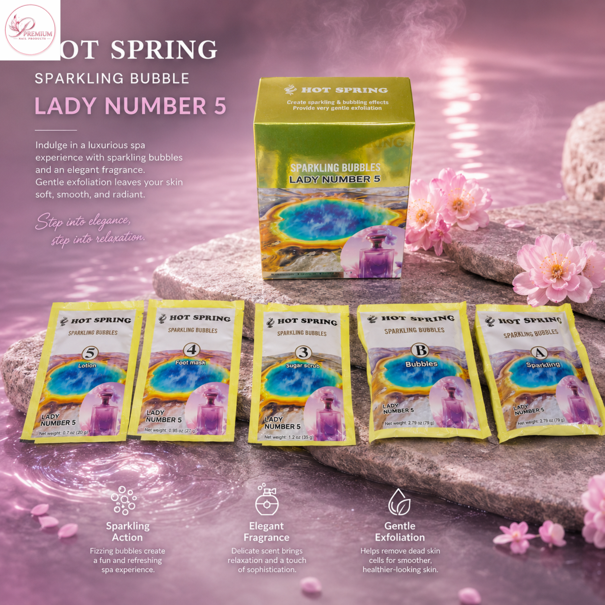 Hot Spring Sparkling Bubbles 5in1 Lady Number 5 + Free Pedicure Liner