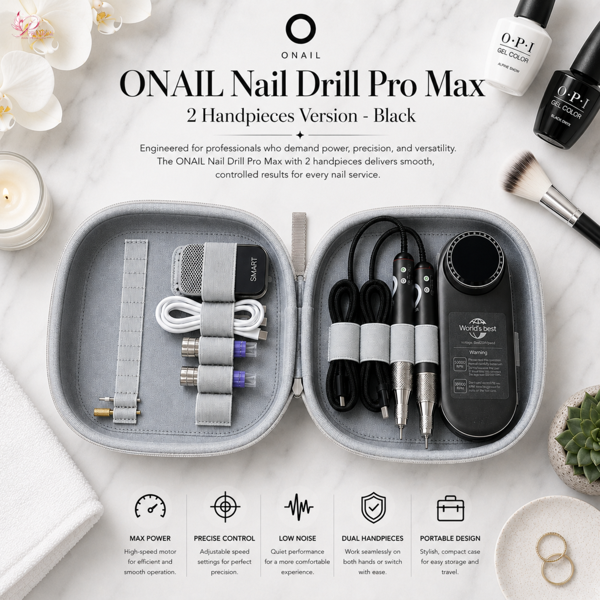 ONAIL Nail Drill Pro Max 2 Handpieces Version - White/Black/Purple