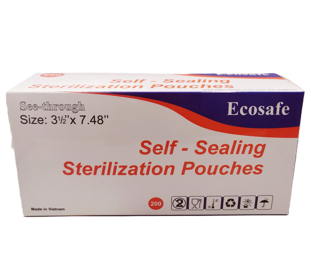 ECOSAFE STERILIZATION POUCH 3.5'' X 7.48'' BOX OF 200PCS