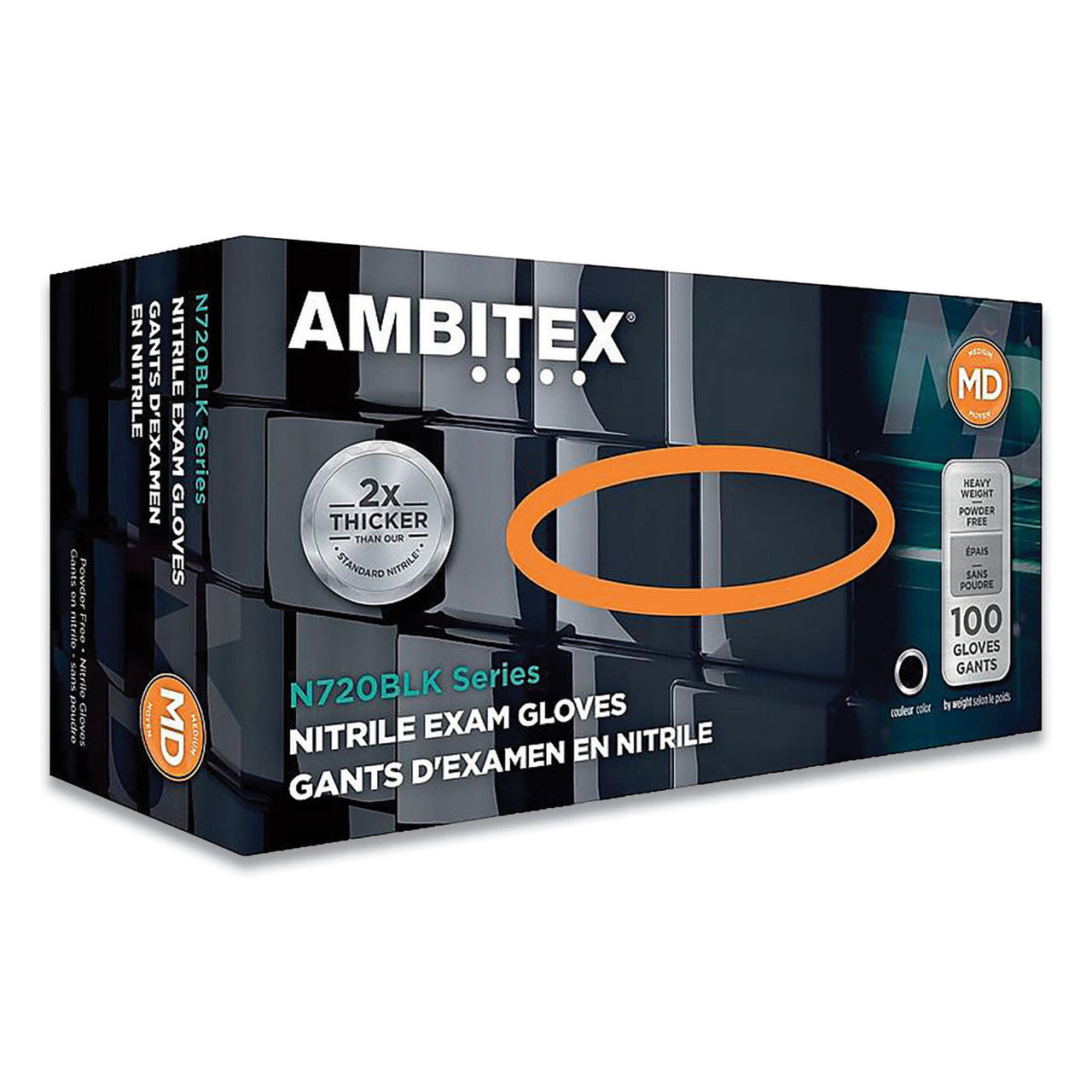 AMBITEX 6mm Black Nitrile Powder-Free Gloves N720 Series - Medium Size