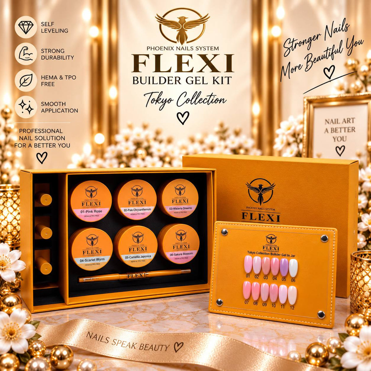PHOENIX FLEXI Builder Gel (In Jar) BIAJ #1 - #12 colors - 50ml (Included Color Chart) - Tokyo Collection