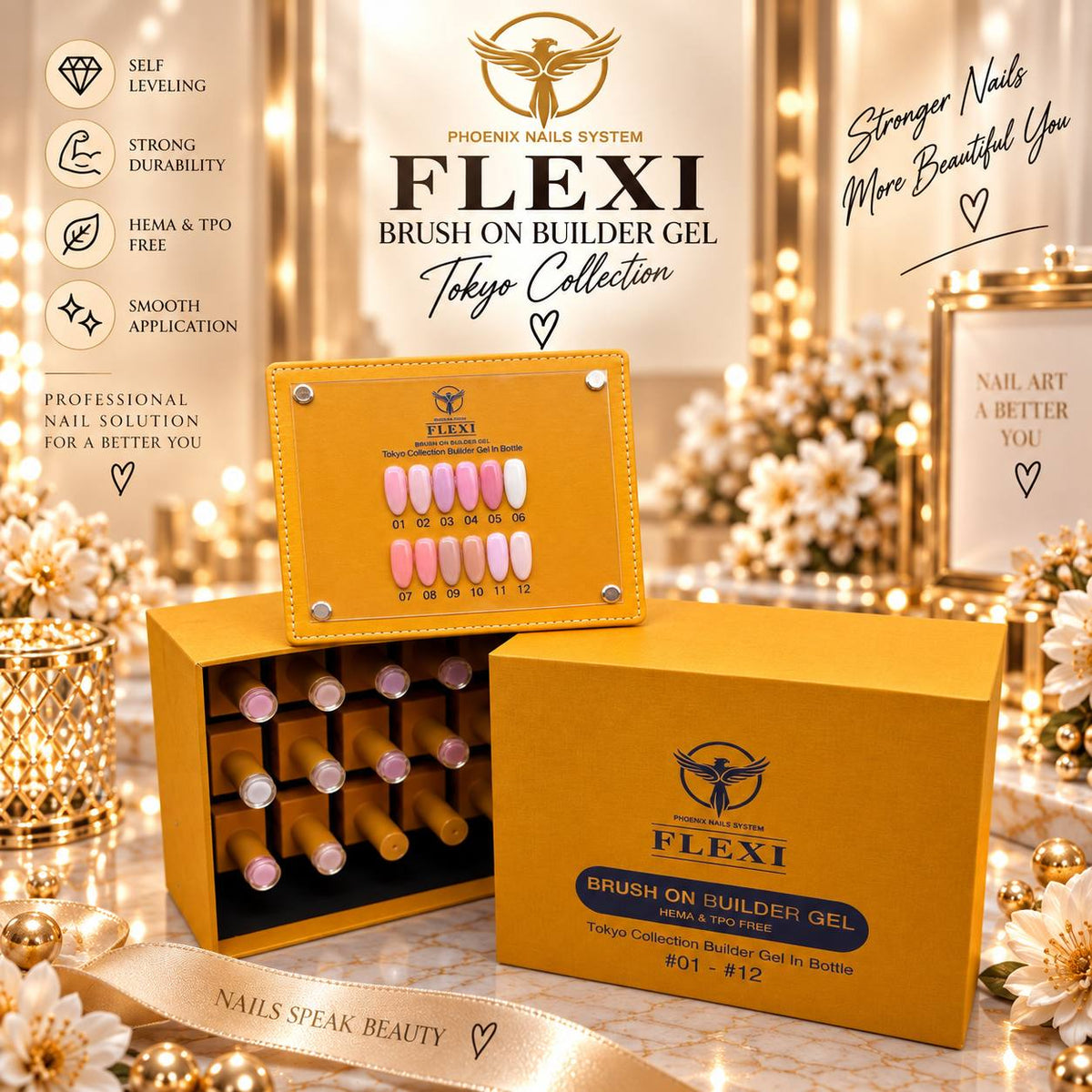 PHOENIX FLEXI Builder Gel (In Bottle) BIAB #1 - #12 colors - 20ml (Included Color Chart) - Tokyo Collection
