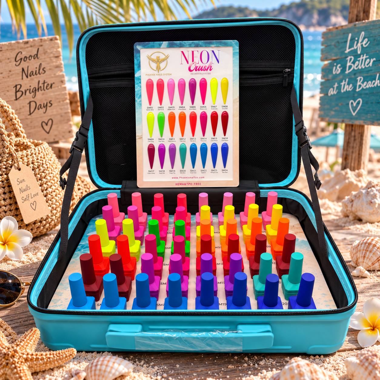 Phoenix NEON CRUSH Gel Collection 24 Colors - Free Extra 24 Gels + 1 Color Book + Vali + Free 6 MS Acrylic Powders 2oz