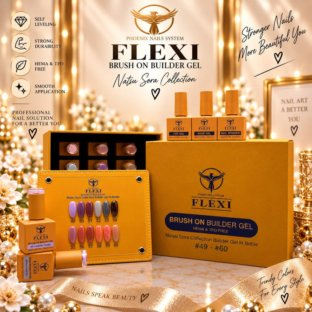 PHOENIX FLEXI Builder Gel (In Bottle) BIAB #49 - #60 colors - 20ml (Included Color Chart) - Natsu Sora Collection