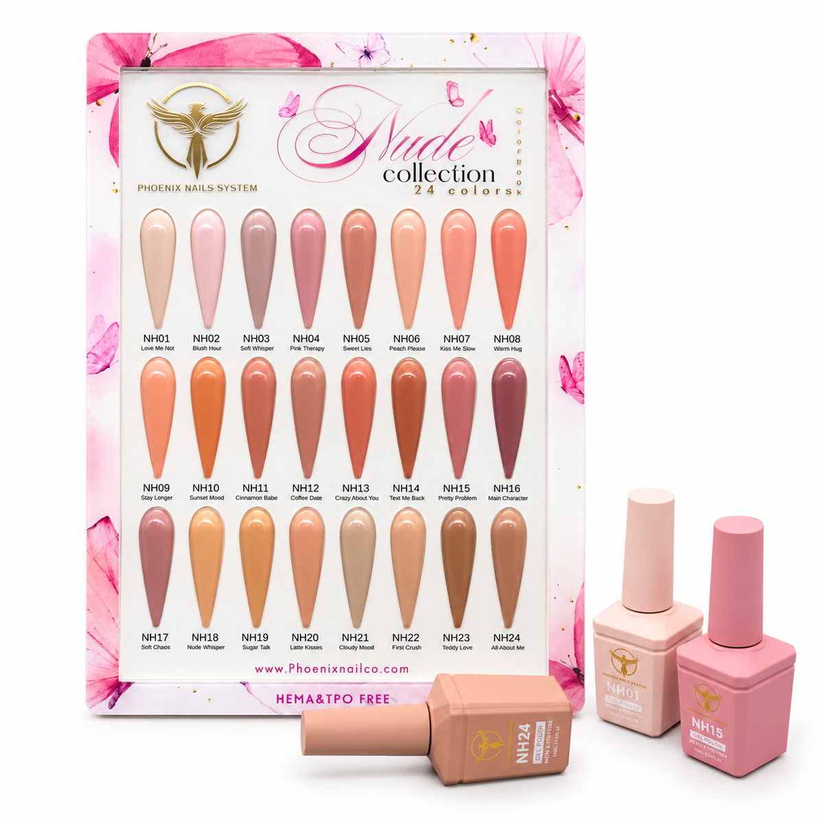 Phoenix NUDE Gel Collection 24 Colors - Free Extra 24 Gels + 1 Color Book + Vali + Free 6 MS Acrylic Powders 2oz