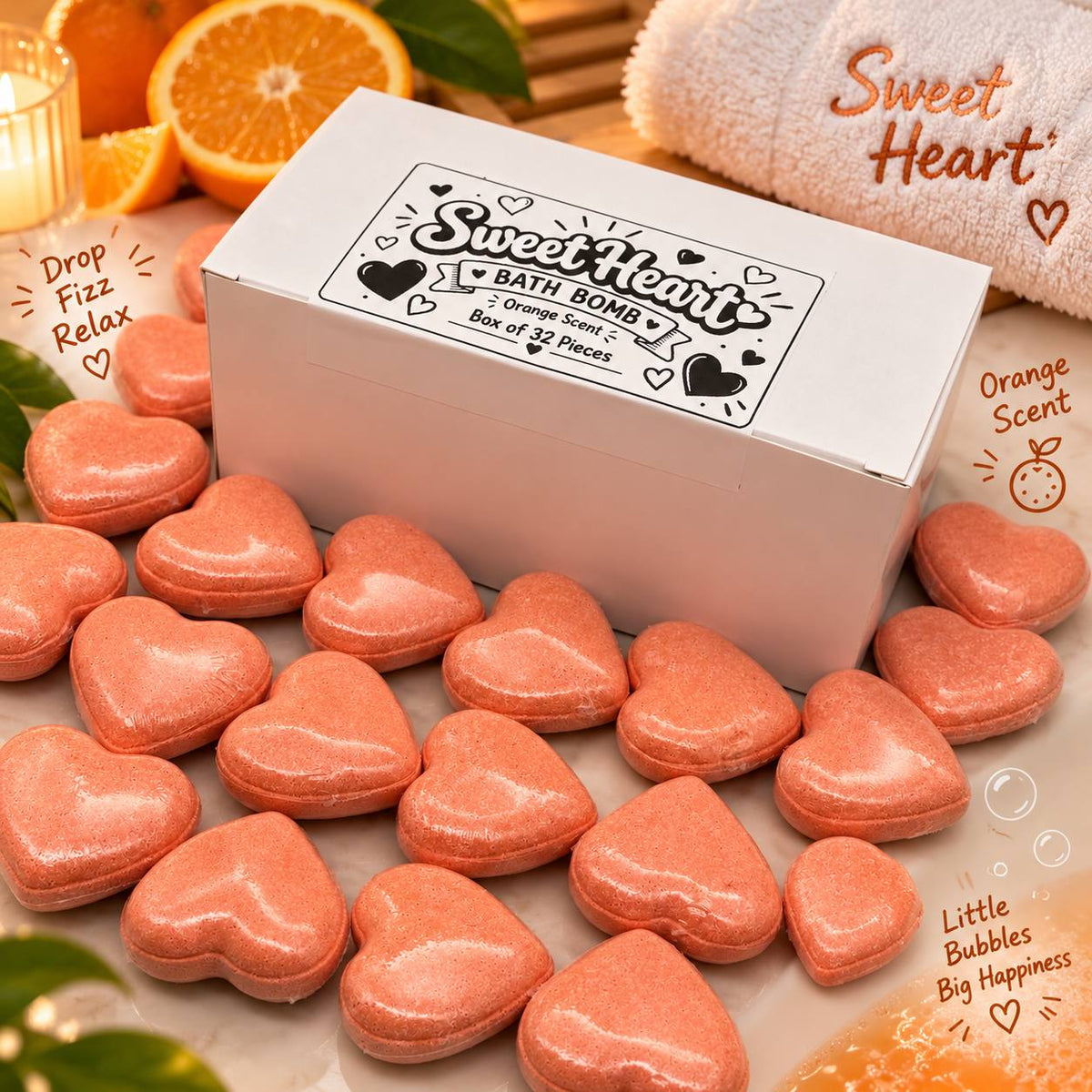 Bath Bomb Sweet Heart (Orange Scent) - Box of 32pcs