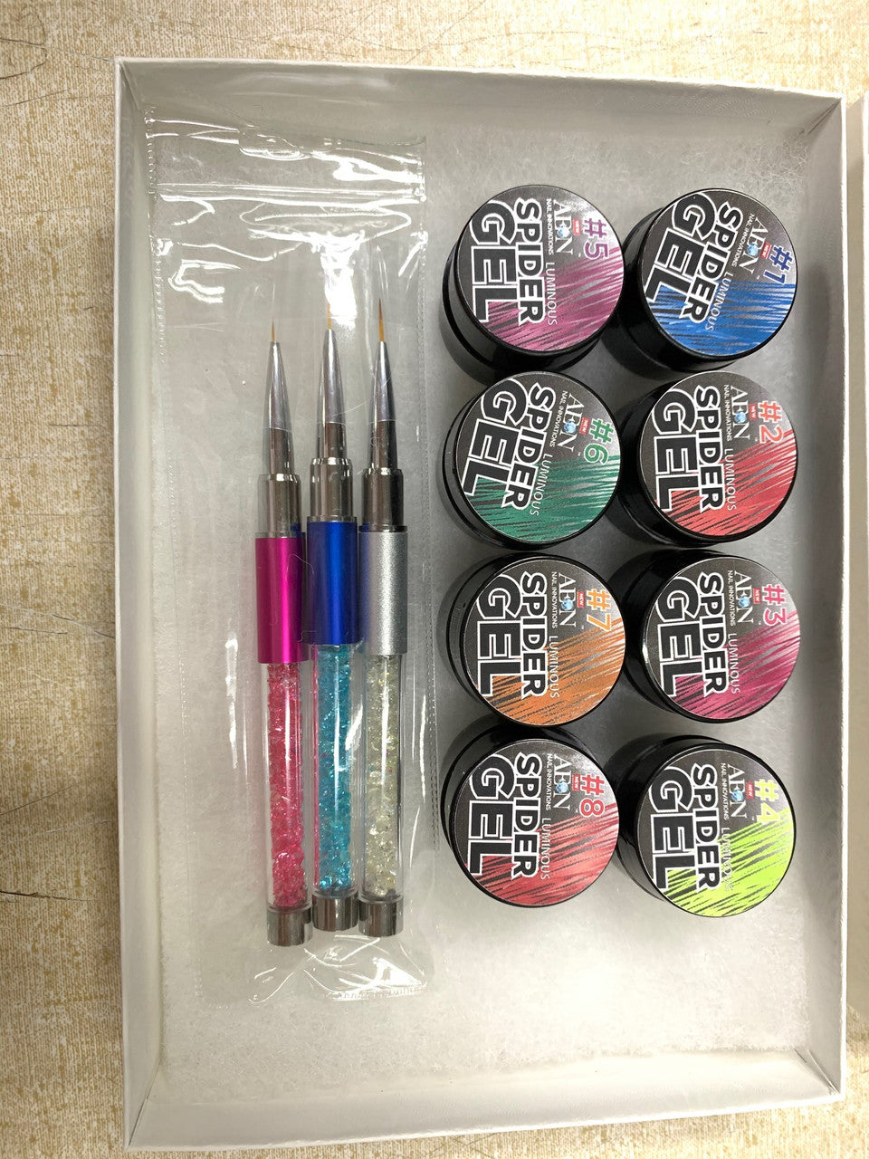 Aeon Spider Gel Glow In The Dark (set of 8) + Free 3 Design Brushes