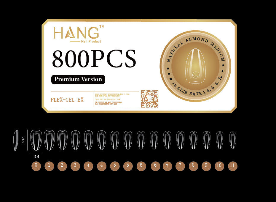 HANG Gel -X Tips Premium Version - Almond Medium 800pcs / 12 Sizes