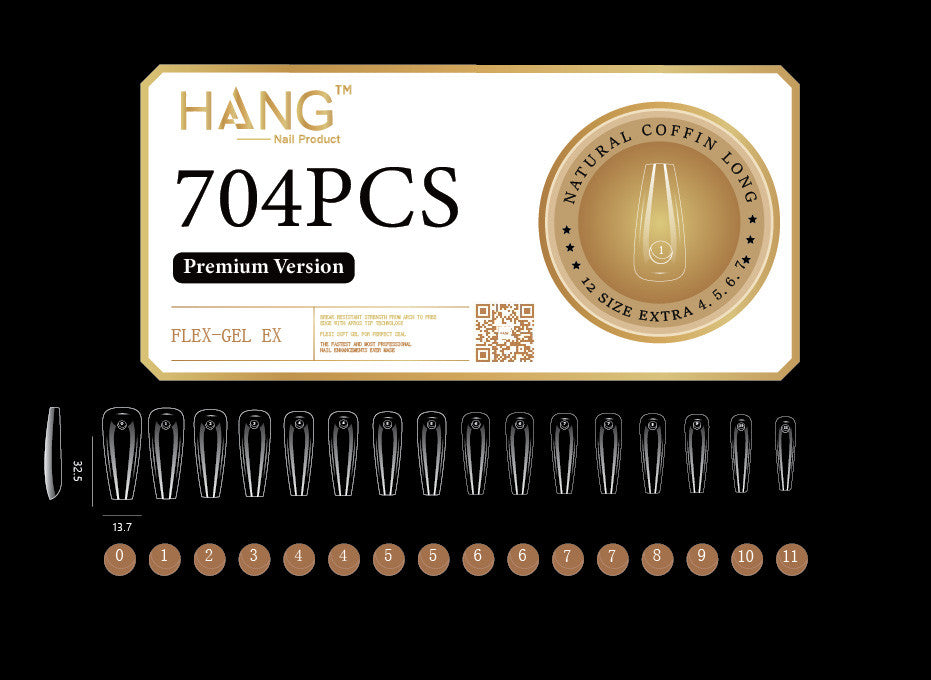 HANG Gel -X Tips Premium Version - Coffin Long 704pcs / 12 Sizes