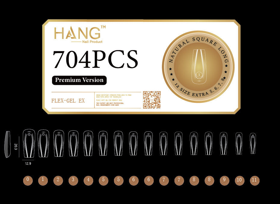 HANG Gel -X Tips Premium Version - Square Long 704pcs / 12 Sizes