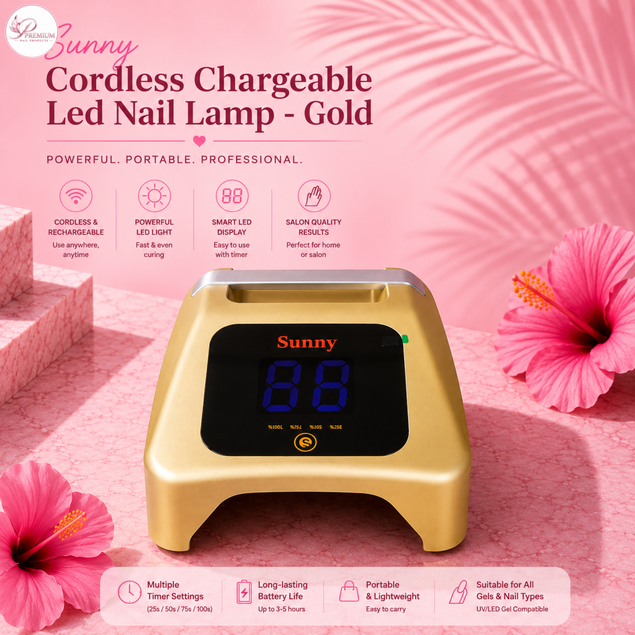 Sunny Cordless Chargeable Led Nail Lamp - Gold
