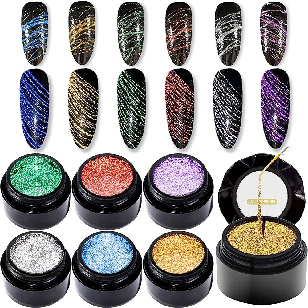 Aeon Spider Gel Party Disco 6 Colors + 3 Liner Brushes
