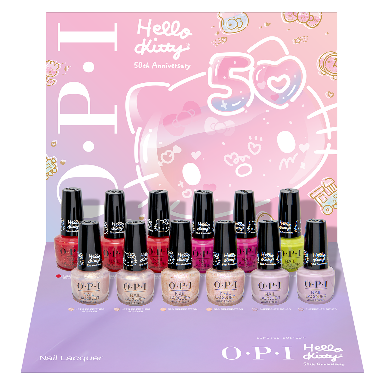 OPI Nail Lacquer 50th Hello Kitty Project Golden NAIL LACQUER 12PC #DCHK04