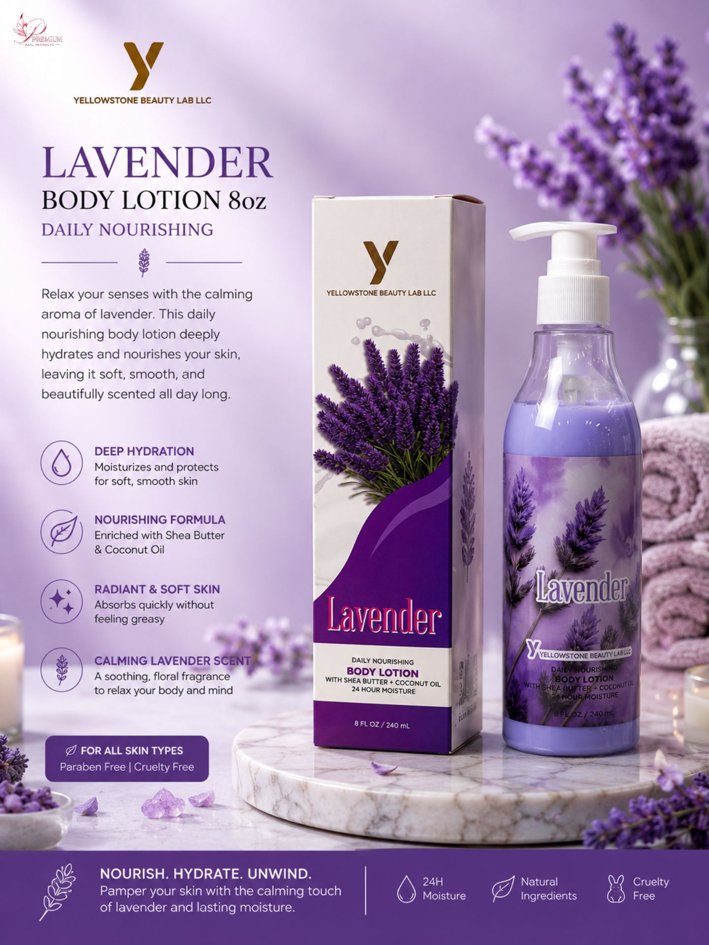 Yellowstone Body Lotion 8oz - Lavender - Free Gift Box