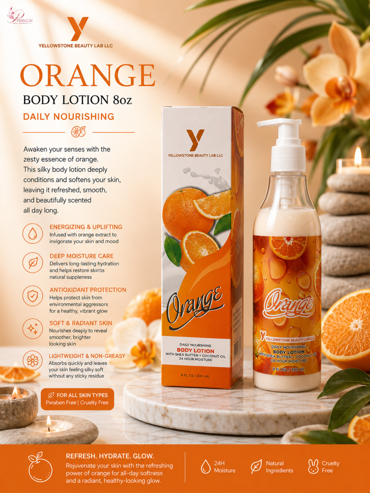 Yellowstone Body Lotion 8oz - Orange - Free Gift Box