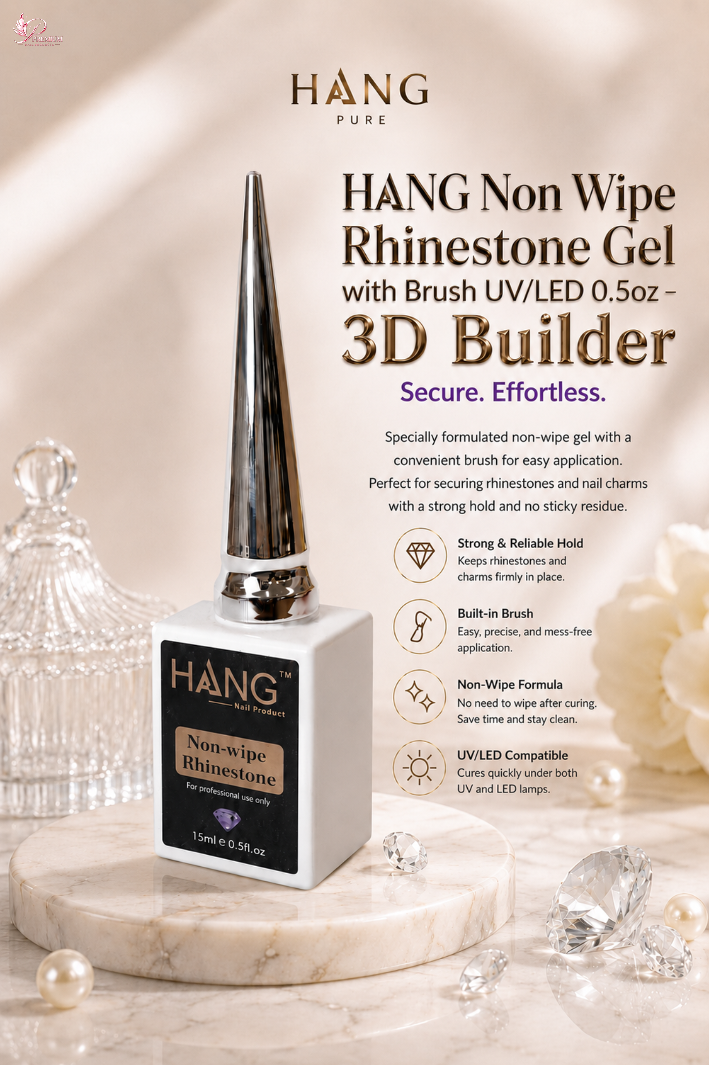HANG Non Wipe Rhinestone Gel with Brush UV/LED 0.5oz – 3D Builder