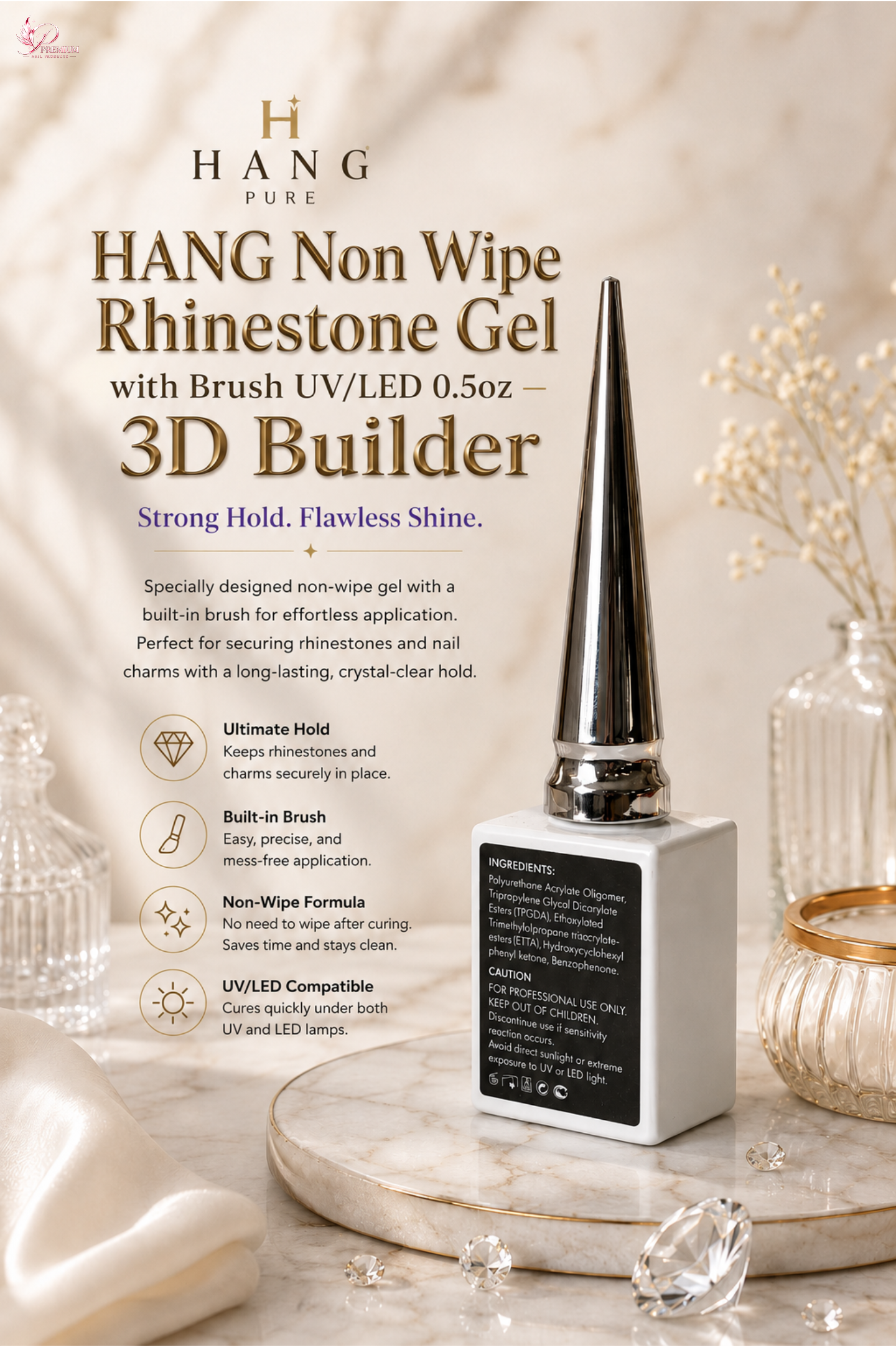 HANG Non Wipe Rhinestone Gel with Brush UV/LED 0.5oz – 3D Builder