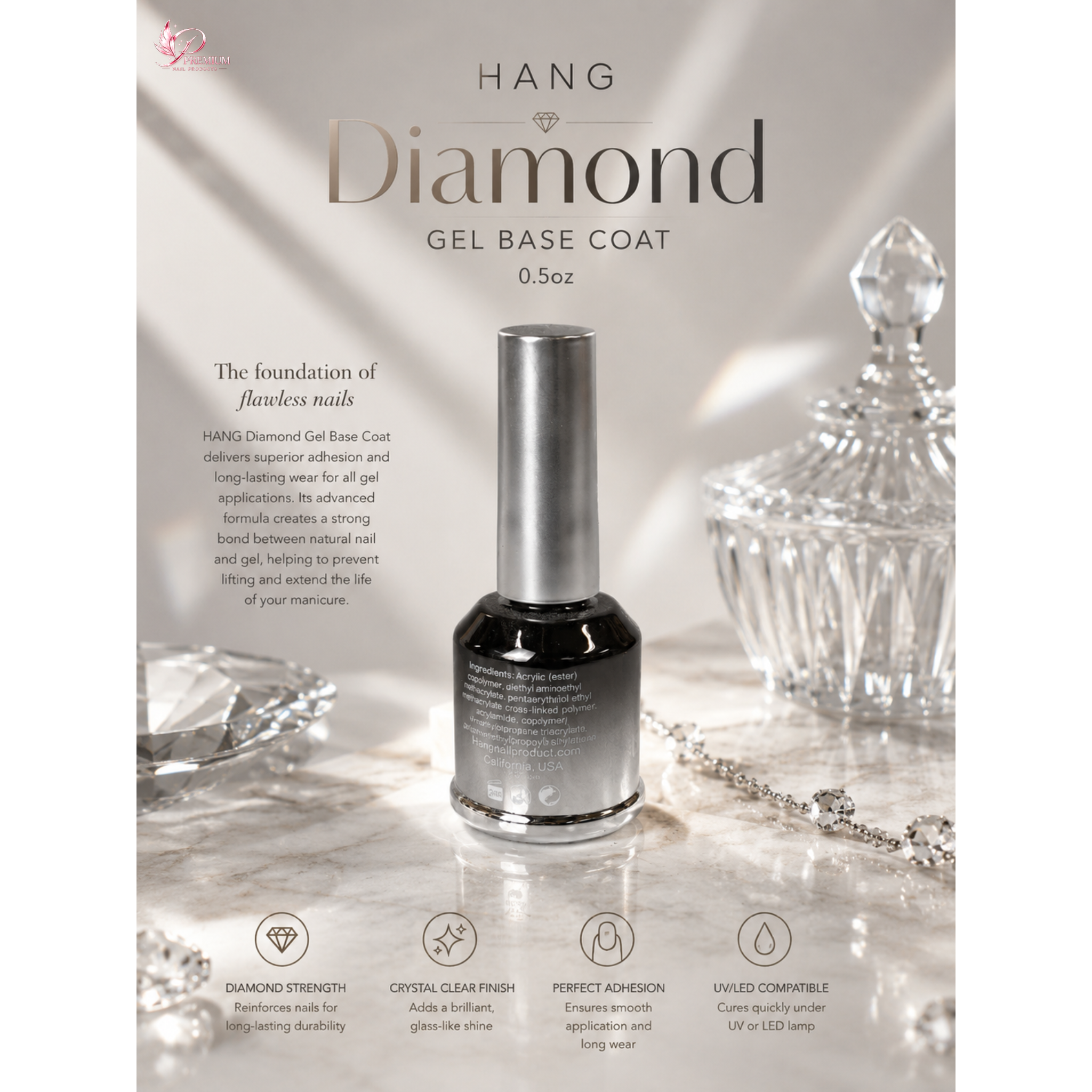 HANG Diamond Gel Base Coat 0.5oz - Buy 5 Free 1