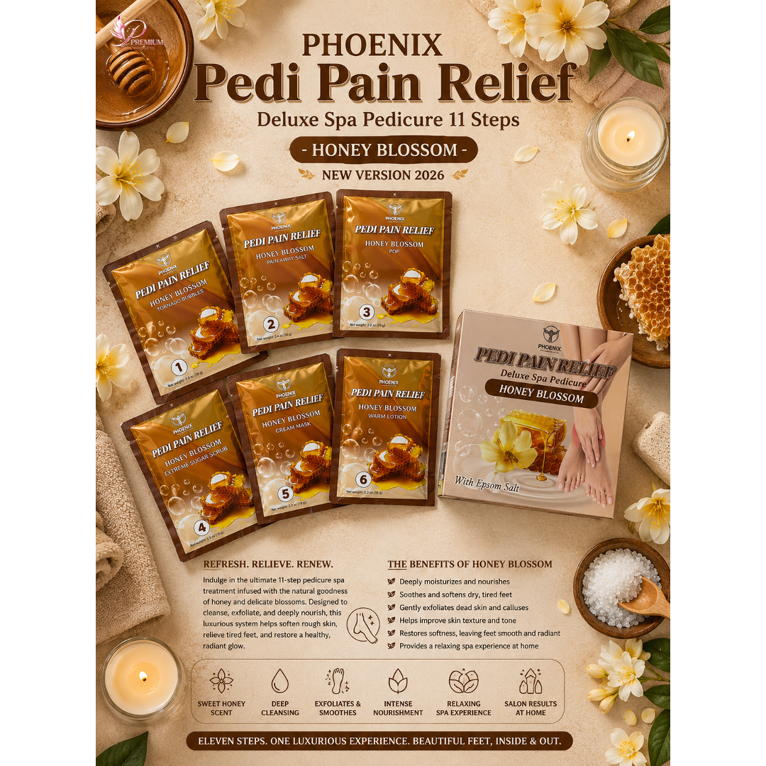 Phoenix Pedi Pain Relief With Epsom Salt 12 Step - 24pcs/Case - NEW VERSION - Free Massage Candle + Pedi Kit & Liner