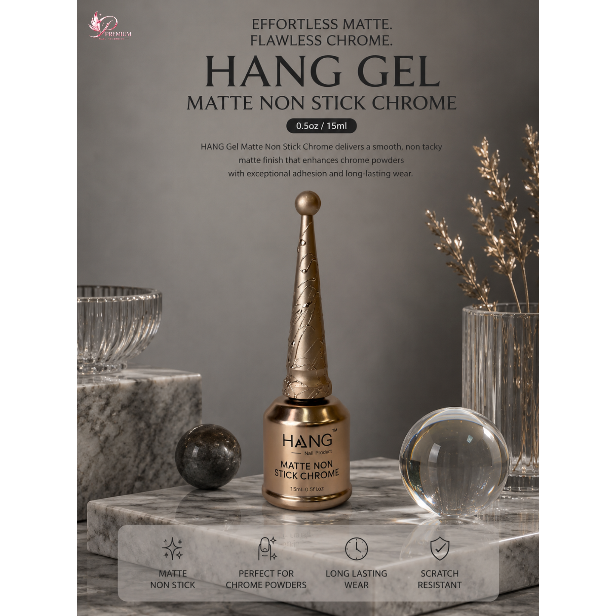 HANG Gel Matte Non Stick Chrome 0.5oz
