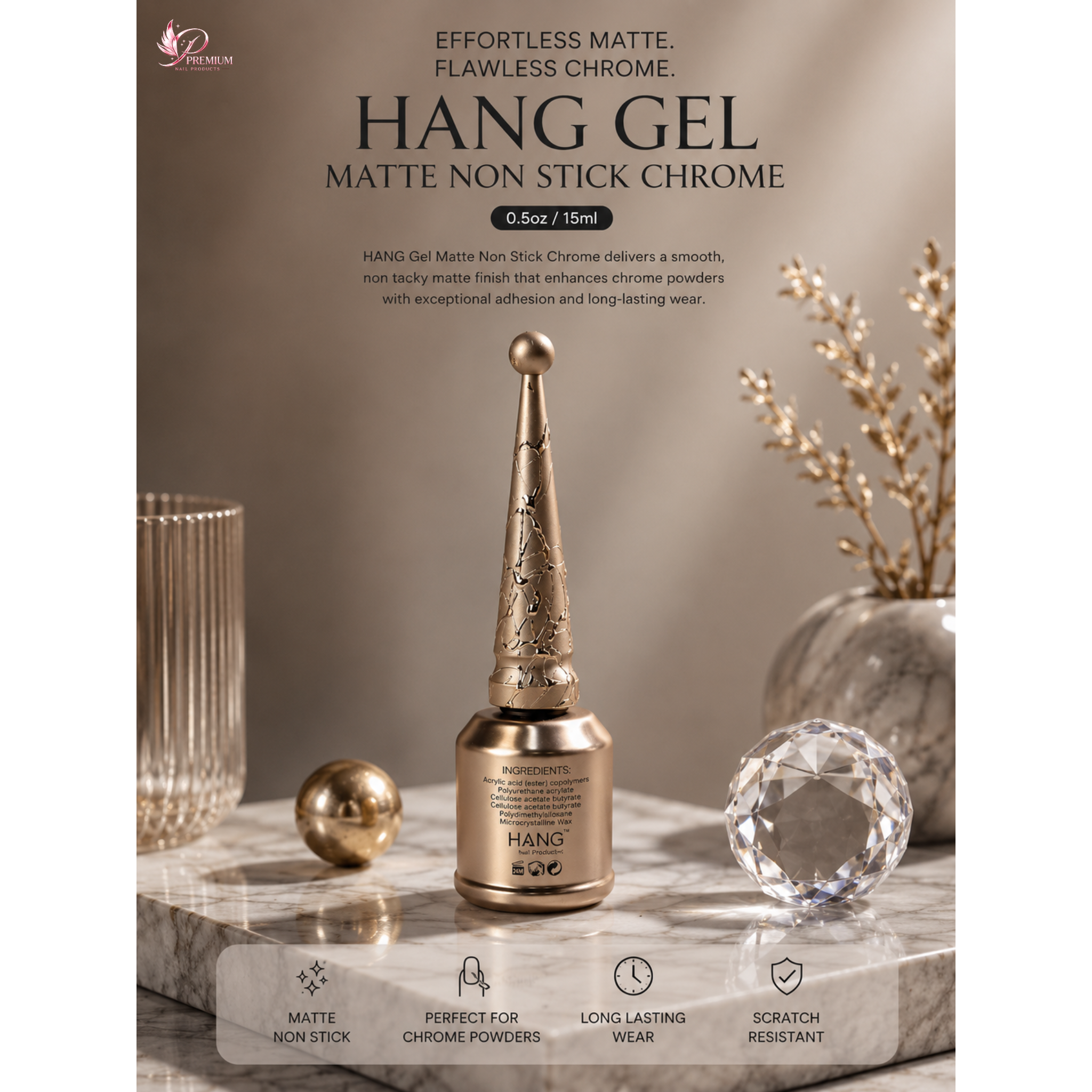 HANG Gel Matte Non Stick Chrome 0.5oz