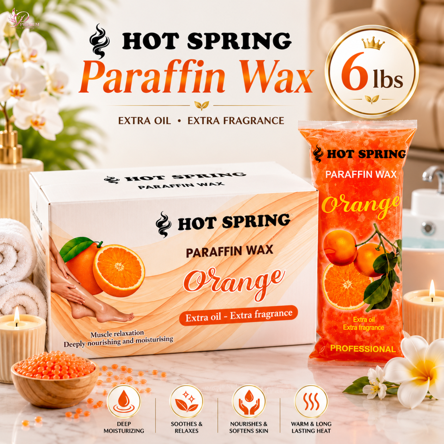 Hot Spring Premium Paraffin Wax - ORANGE (6 Lbs)