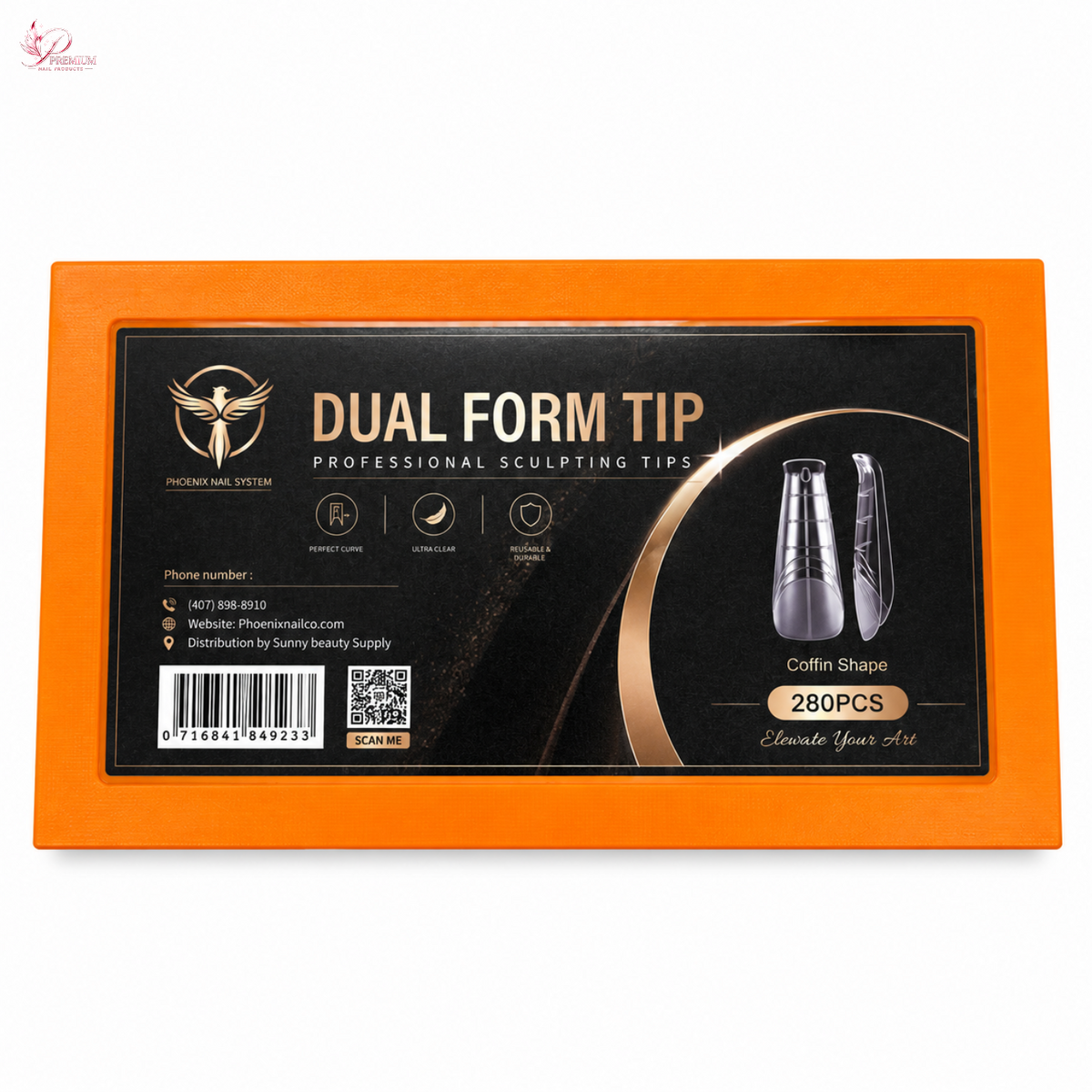 Phoenix Dual Forms tips - Coffin Shape - 14 sizes 280pcs/box - #31 - FREE Gel Stick For Picking Up Gel