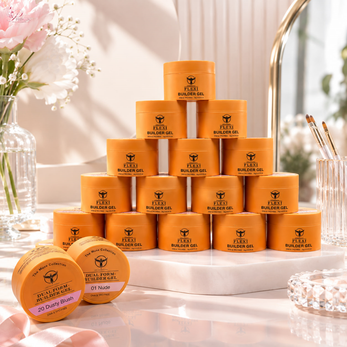 Phoenix 2-in-1 Dual Form Builder Gel – 24-Color Collection + FREE Phoenix Flexi Top, Base & Bonder