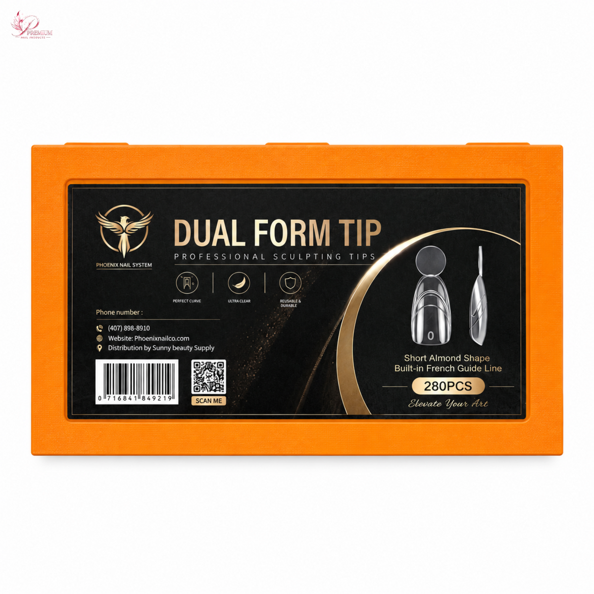 Phoenix Dual Forms tips - Short Almond Shape - 14 sizes 280pcs/box - #57-2 - FREE Gel Stick For Picking Up Gel
