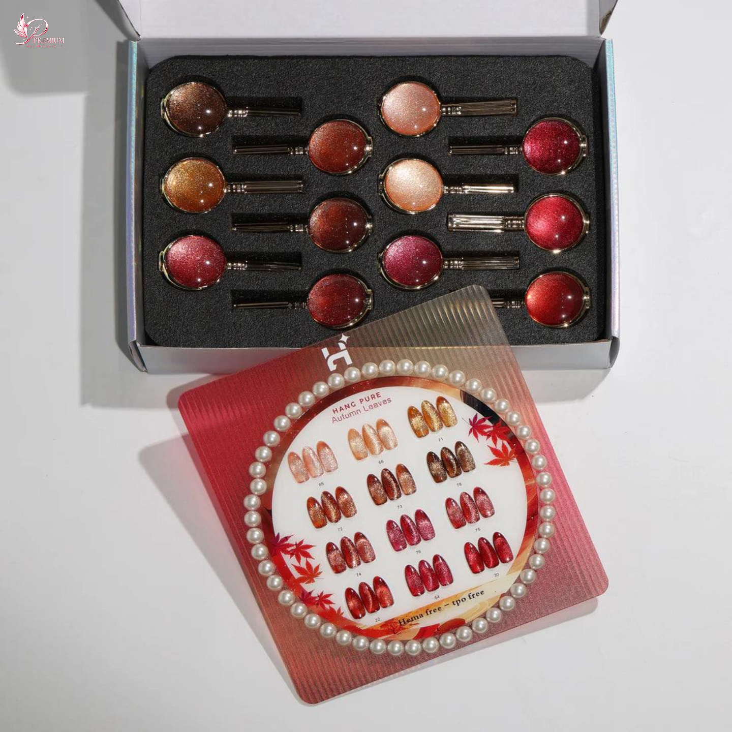Hang Cateye Autumn Leaves Collection 12 Colors - Free 1 Set Water Drop + 2 Magnet (Ring+French)