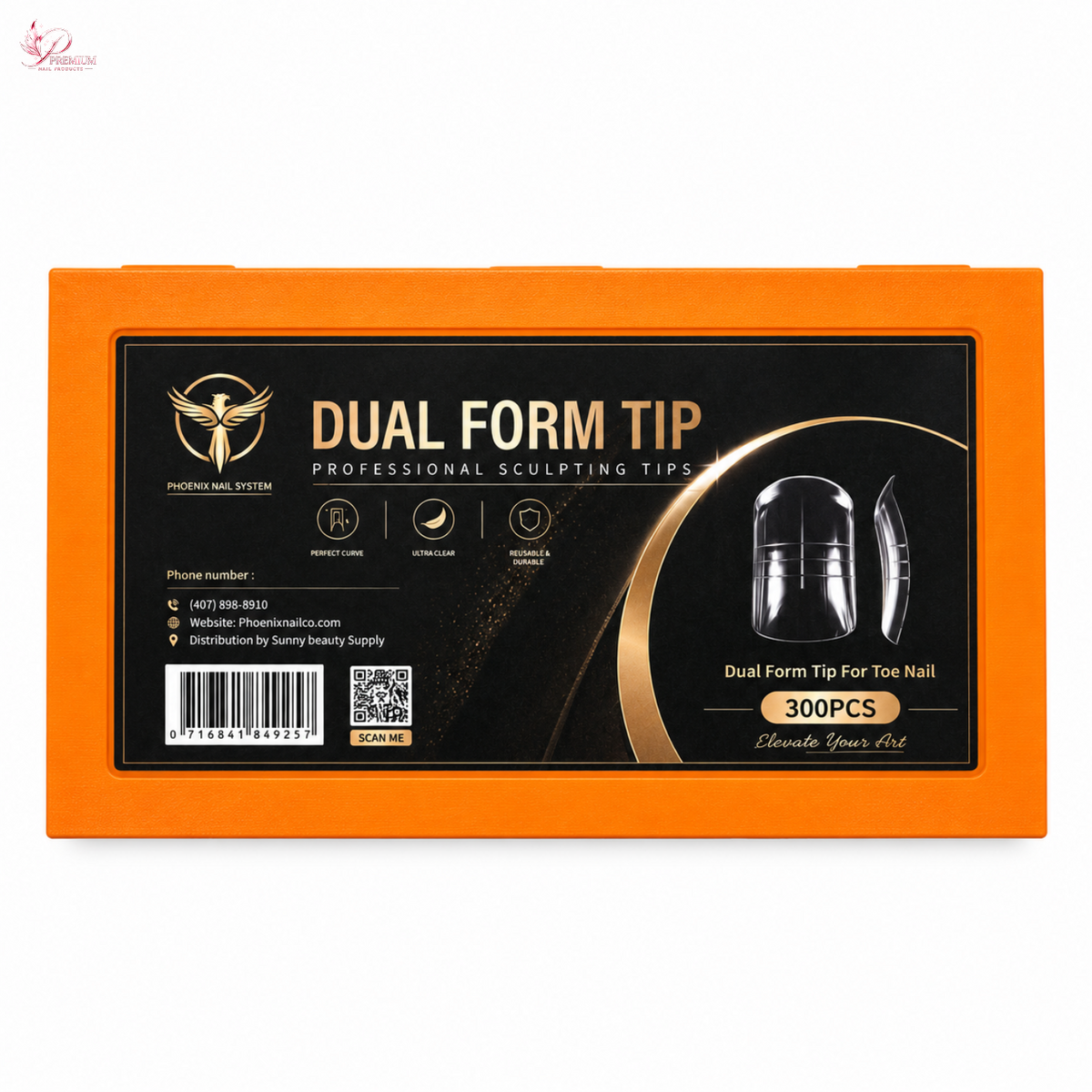 Phoenix Dual Forms tips - for Toe nails - 15 Sizes 300pcs/box - #51 - FREE Gel Stick For Picking Up Gel