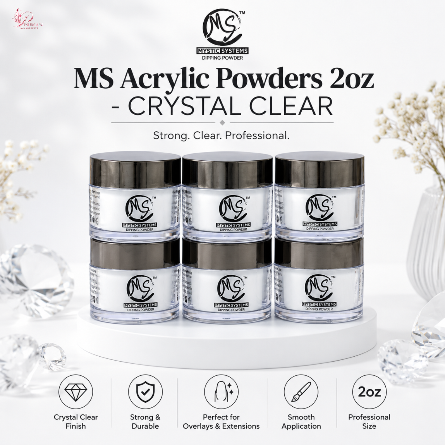 MS Acrylic Powders 2oz - CRYSTAL CLEAR