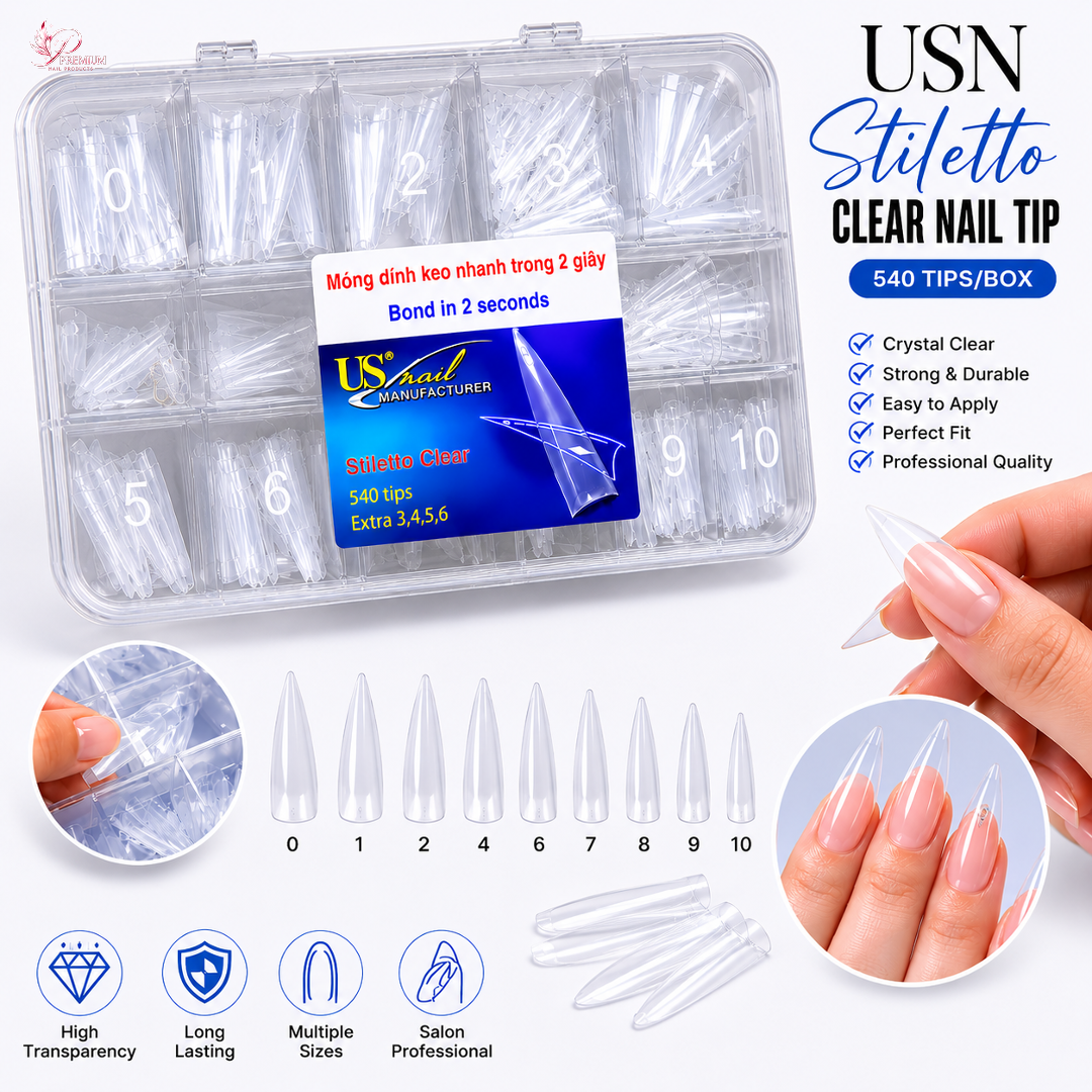 USN - STILETTO CLEAR NAIL TIP 540/BOX