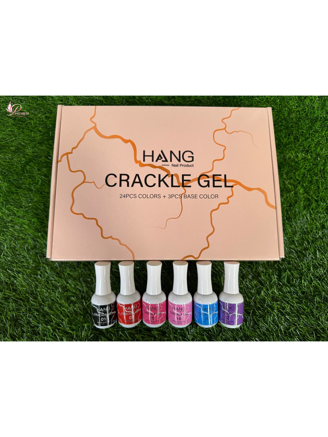 HANG Crackle Gel Collection – 27 Colors | 24 Gel Polish + 3 Base Colors + Display