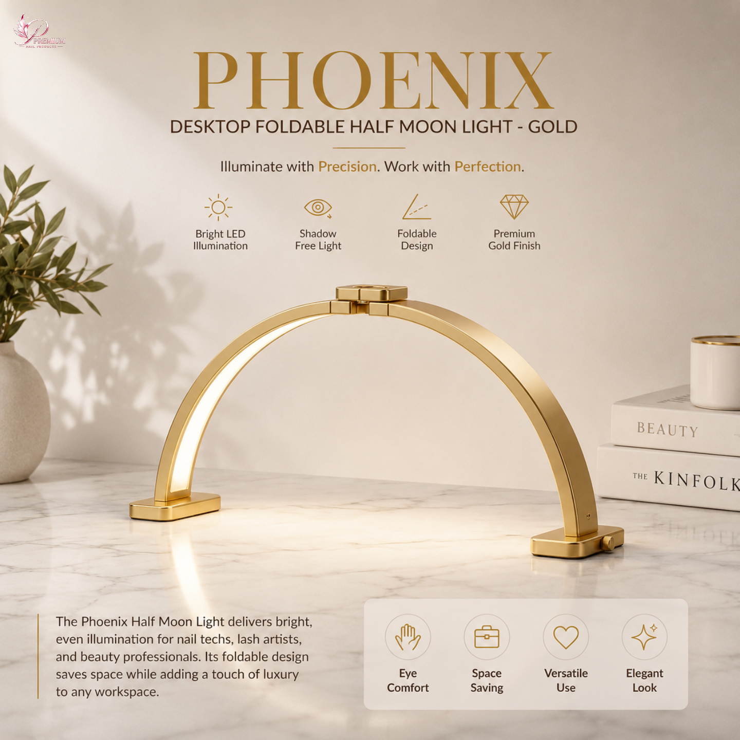 Phoenix Desktop Foldable Half Moon Light - Gold