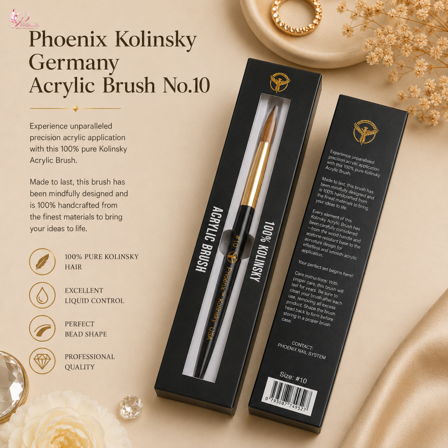 Phoenix Kolinsky Germany Acrylic Brush No.10