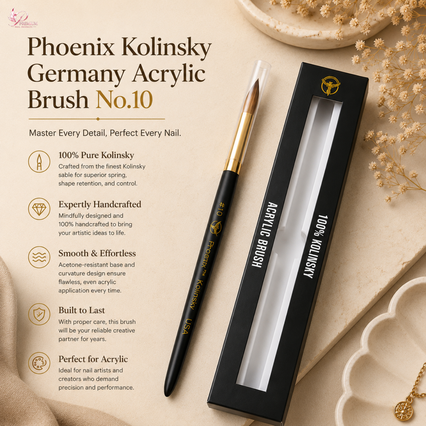 Phoenix Kolinsky Germany Acrylic Brush No.10