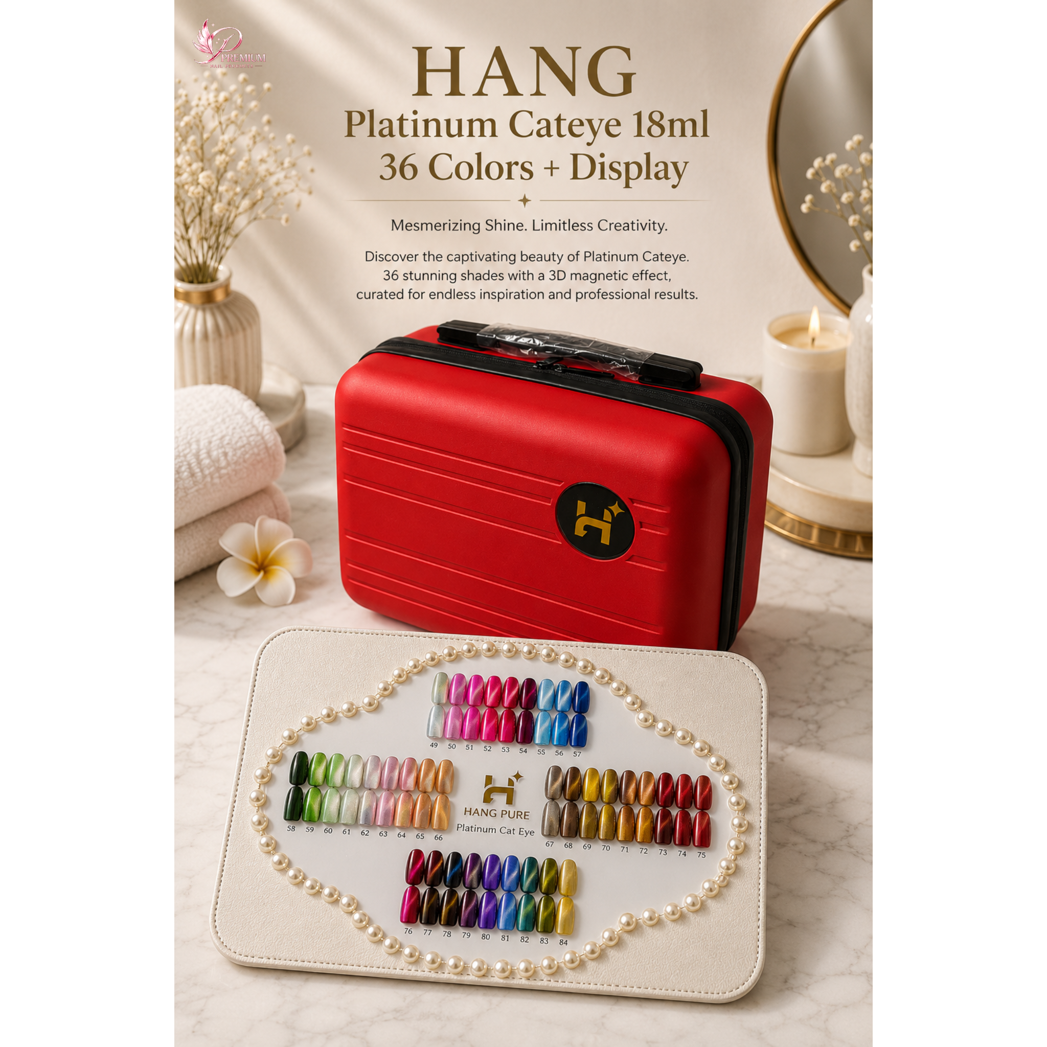 HANG Platinum Cateye 18ml 36 Colors + Free Vali + Display