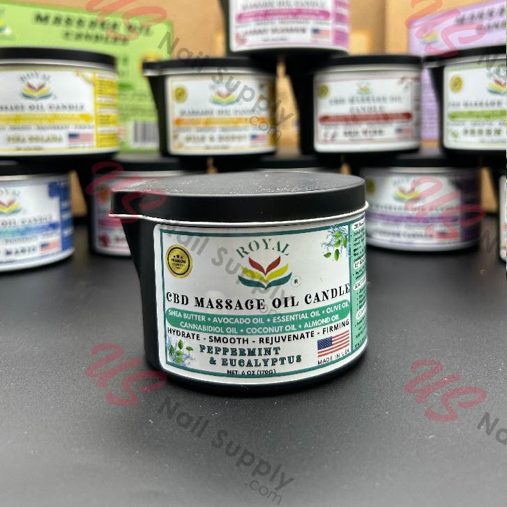 ROYAL CBD Massage Oil Candle 6oz - Pepermint & Eucalyptus