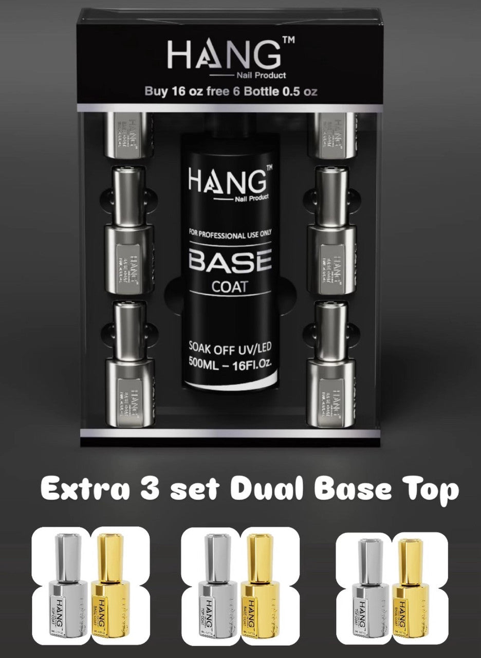 HANG Gel Base Coat 16oz Free 6 Gel Top 0.5oz + 3 Duo Top Base
