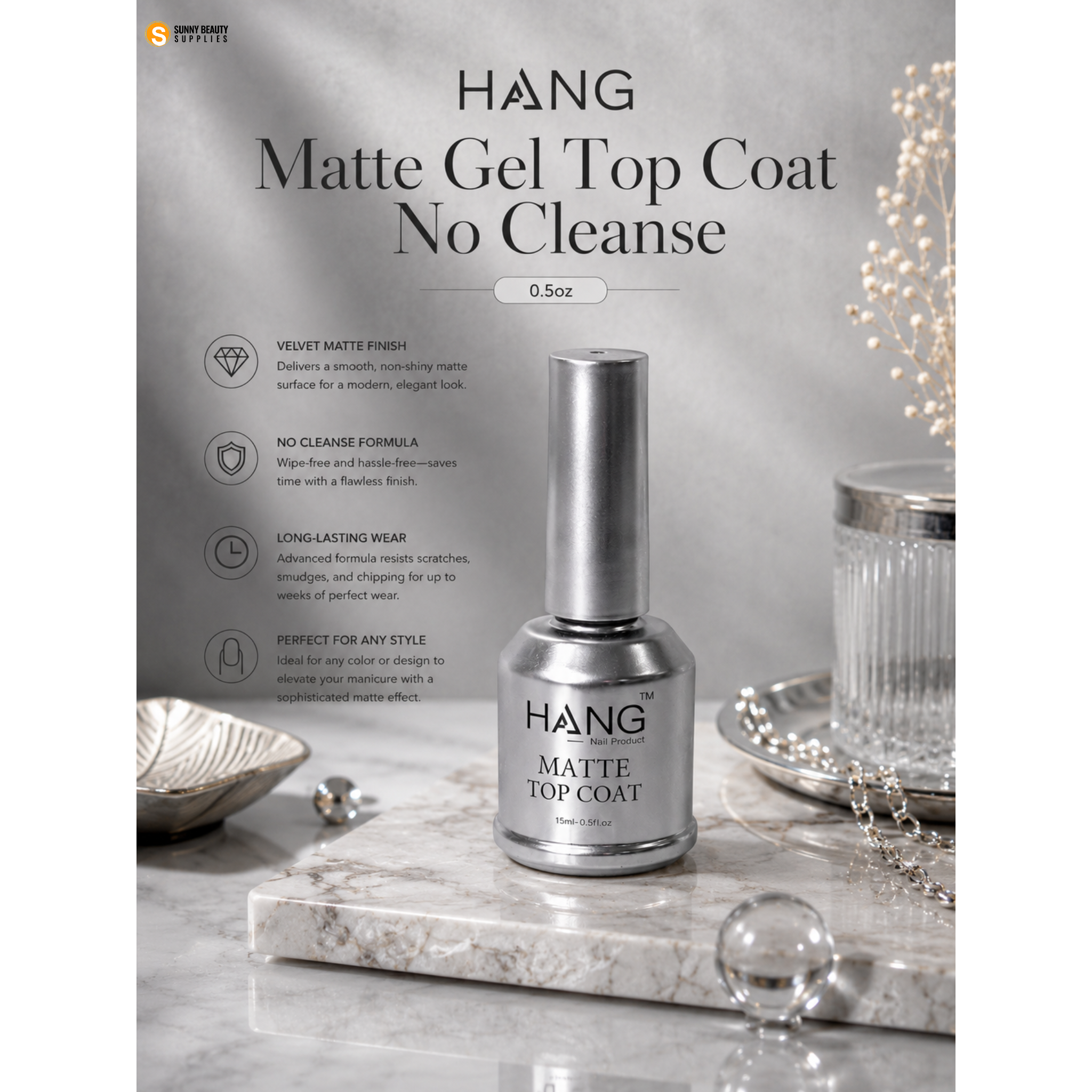 HANG Matte Gel Top Coat No Cleanse 0.5oz - Buy 5 Free 1