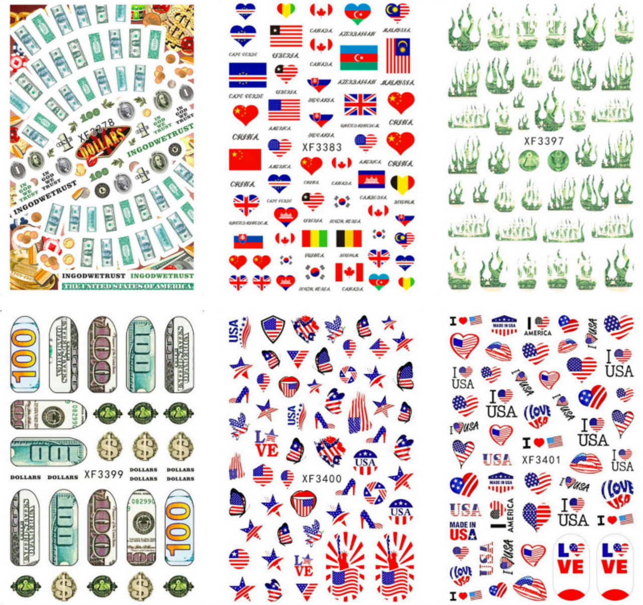 USA  NAIL STICKER 6PCS/BAG XF3400